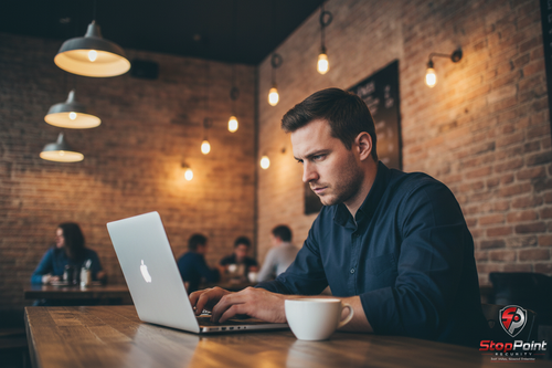 Man at Coffee Shop with StopPoint Watermark