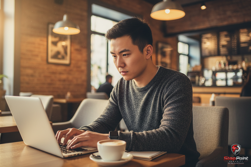 Person at Coffee Shop with StopPoint Watermark