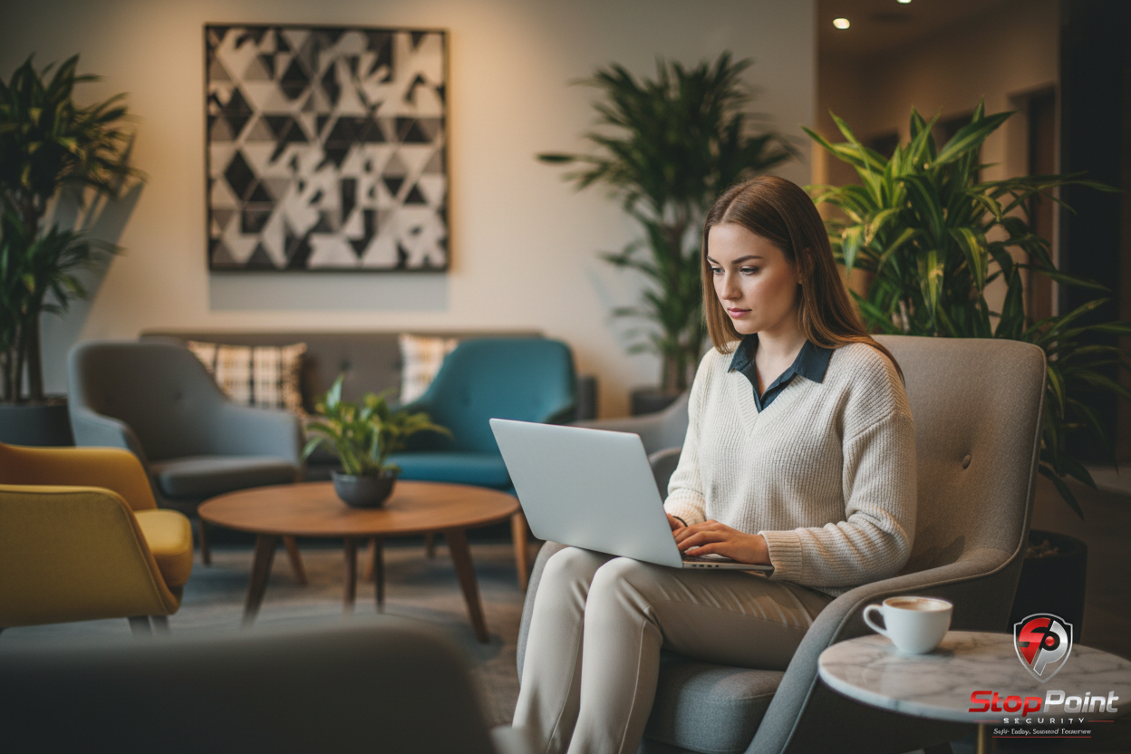 Woman at Lounge with StopPoint Watermark